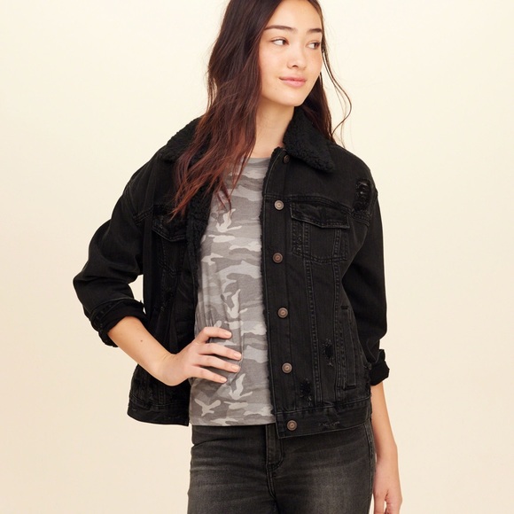 Hollister Black Denim Jacket Online, 55 